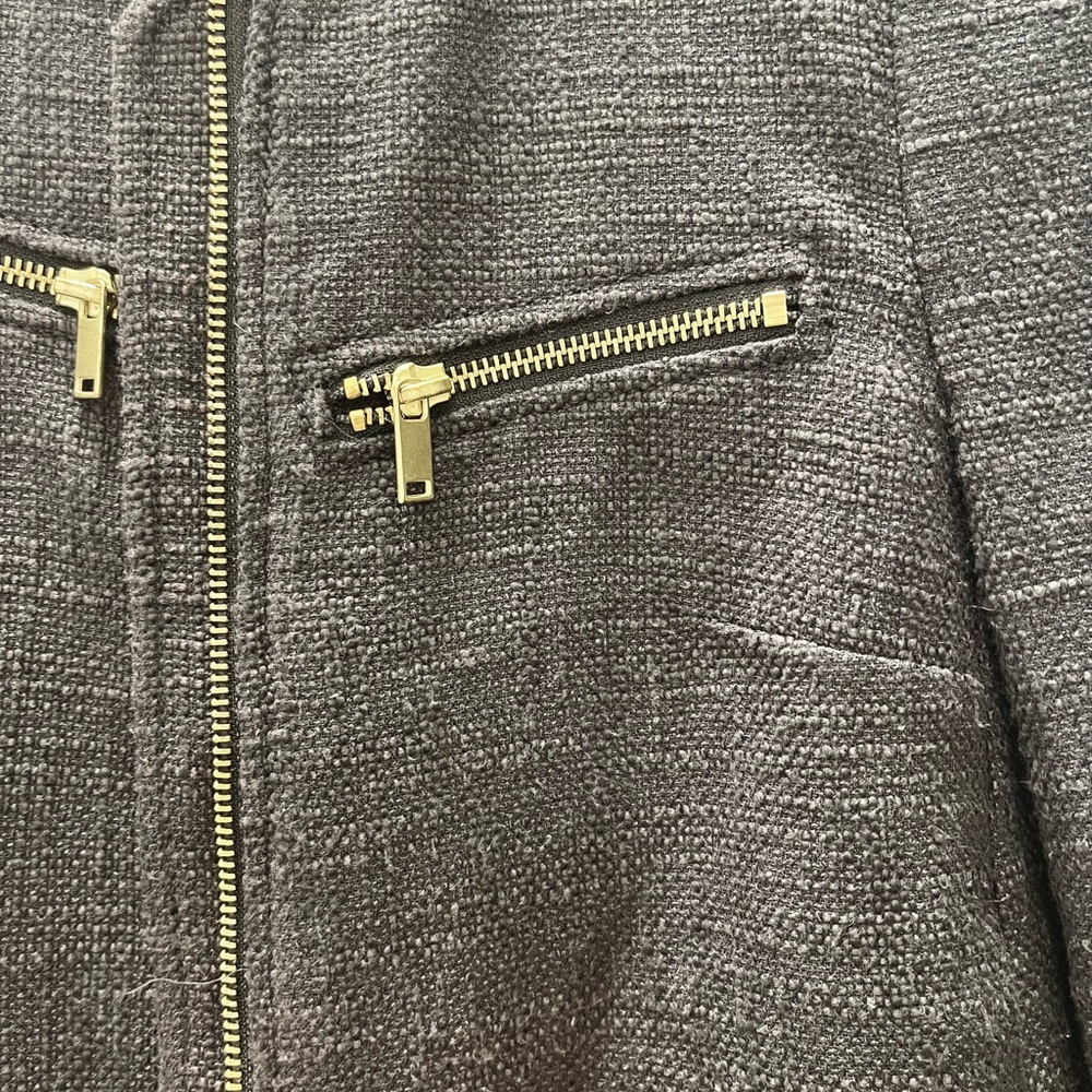 H&M Charcoal Textured Tweed Jacket Blazer with Gold Details - Picture 2 of 8